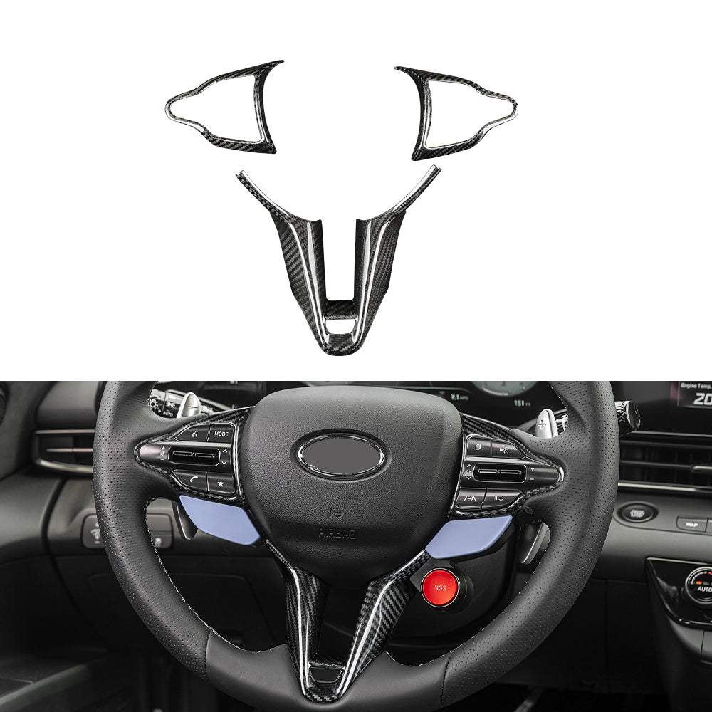 3pcs Real Carbon Fiber Steering Wheel Panel Cover Fit For Hyundai Elantra N 2024