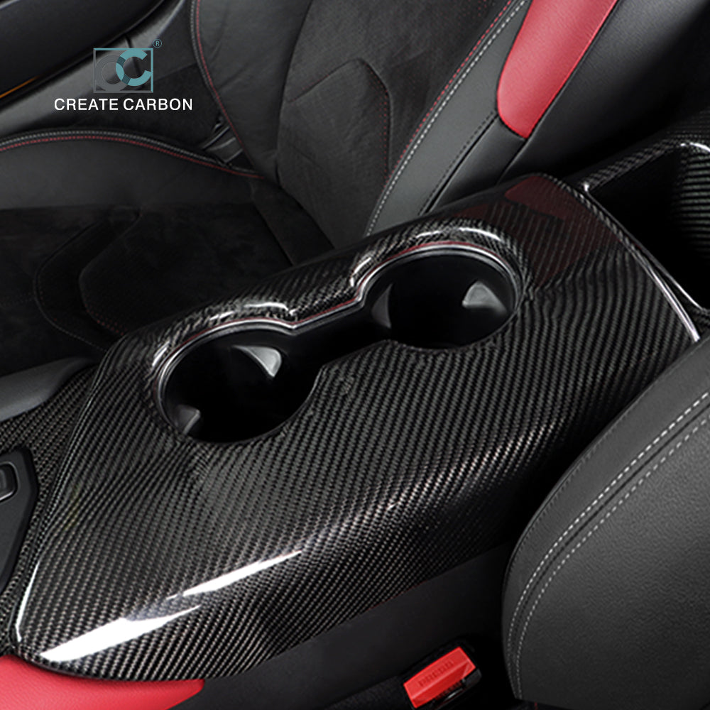 JSWAN Dry Carbon Fiber Center Control Armrest Cover Cup Holder Trim for Supra A90 MK5