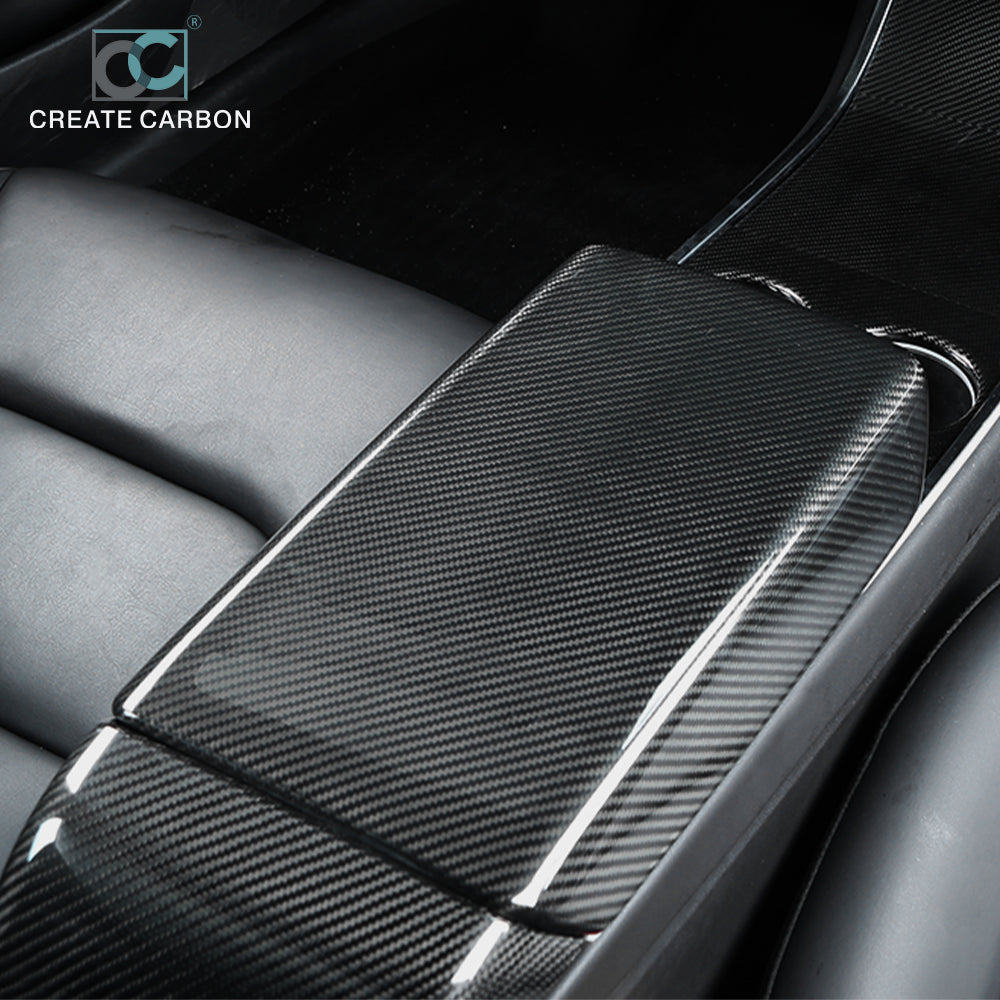 JSWAN Dry Carbon Fiber Center Console Cover Armrest Protector for Tesla Model 3 Y