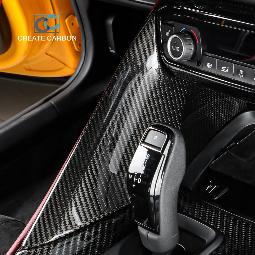 CREATE CARBON Real Carbon Fiber Gear Shift Side Panel Trim Cover Fit For Supra A90 MK5(LHD)