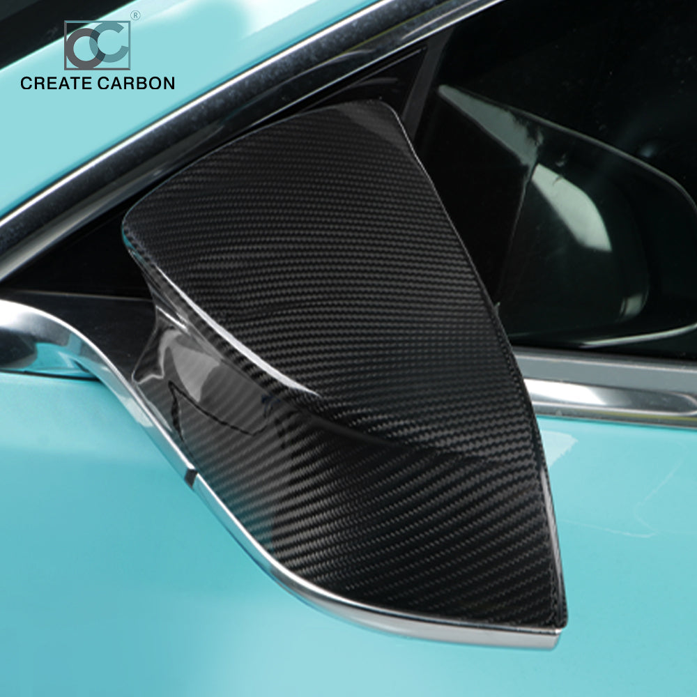 JSWAN Dry Carbon Fiber Horn Style Rear Mirror Cover for Tesla model 3 Y