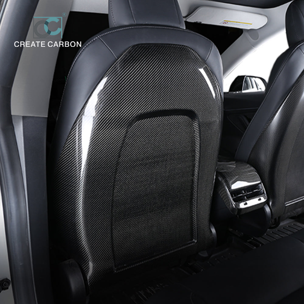 JSWAN Dry Carbon Fiber Seat Back Cover Trim Replacement For Tesla Model 3 2017+