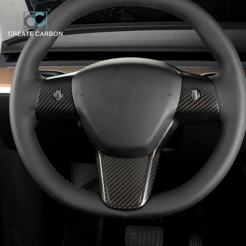 JSWAN Dry Carbon Fiber Steering Wheel Cover for Tesla model 3 Y