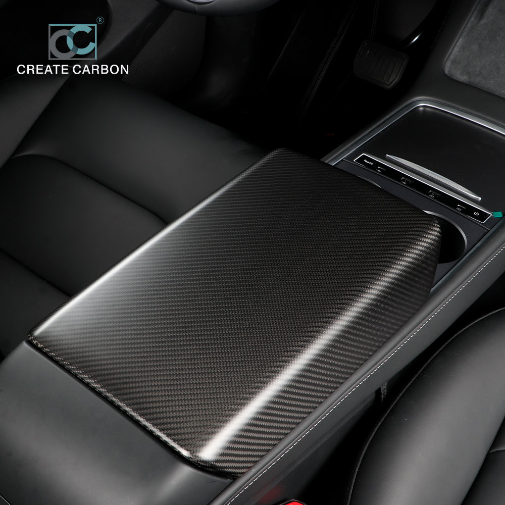 JSWAN Dry Carbon Fiber Center Console Cover Armrest Protector for Tesla Model 3 Y