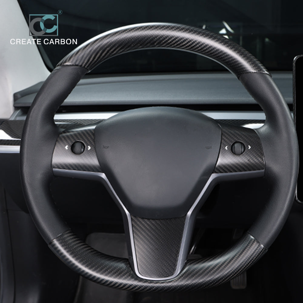 JSWAN Dry Carbon Fiber Steering Wheel Embedded Cover for Tesla model 3 Y