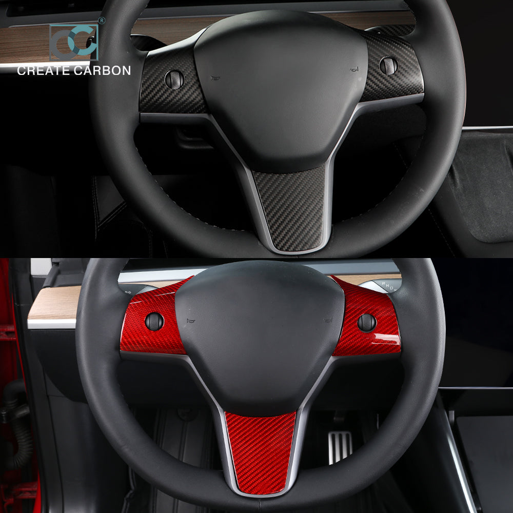 JSWAN Dry Carbon Fiber Steering Wheel Cover 3pcs for Tesla model 3 Y