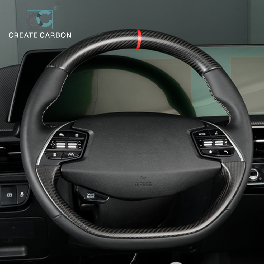 Real Carbon Fiber Steering Wheel Cover Trim Compatible with KIA EV6 Accessories